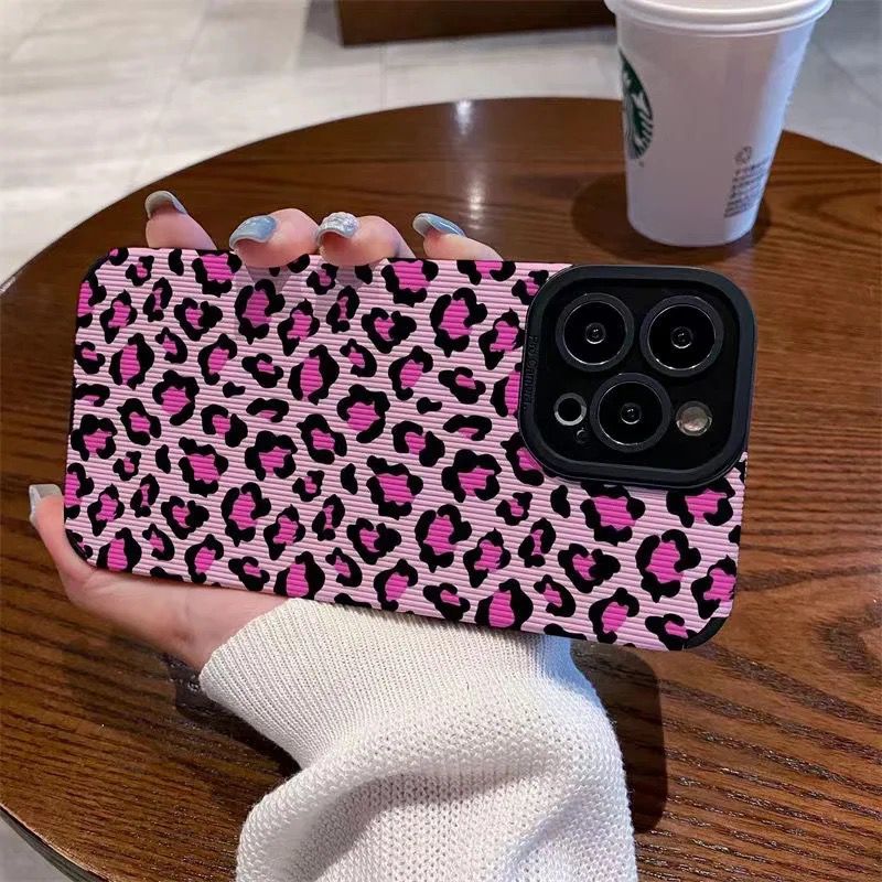 Protective Apple iPhone Back Cover - Pink Leopard iPhone Textured Silicone Cases - Style 2