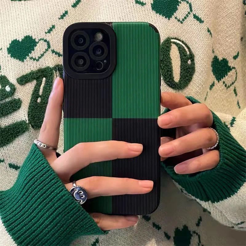 Protective Apple iPhone Back Cover - Green Black Solid Block iPhone Textured Silicone Cases - Style 2