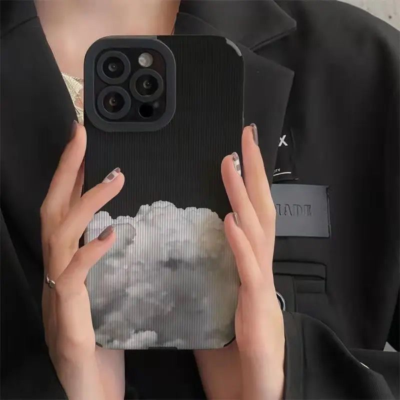 Protective Apple iPhone Back Cover - Black Clouds iPhone Textured Silicone Case - Style 2