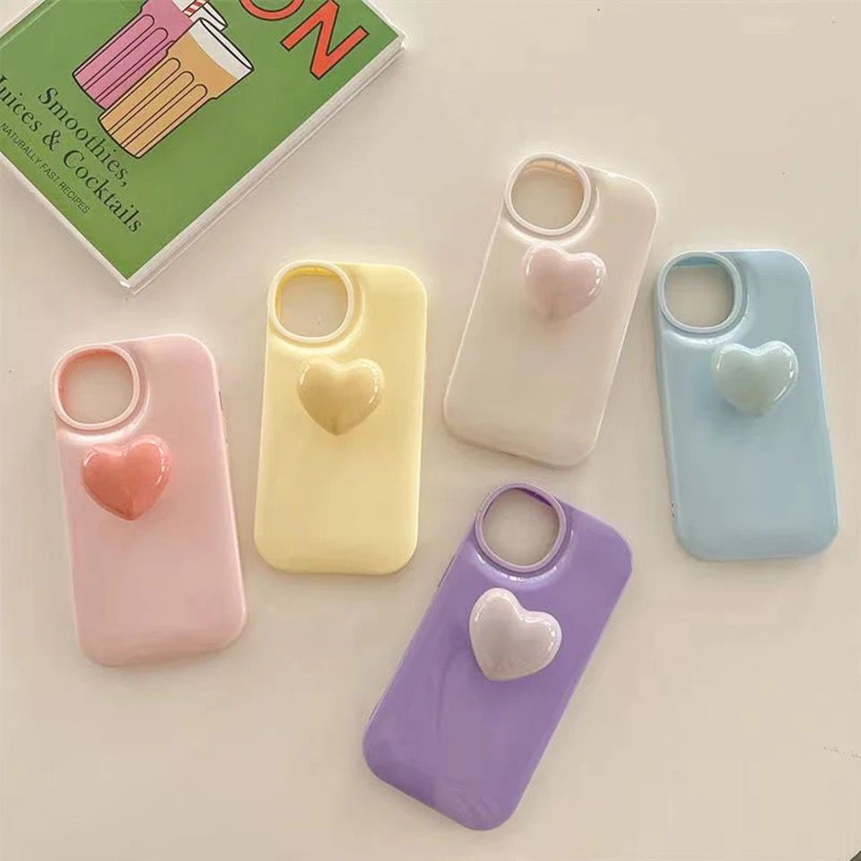 Protective Apple iPhone Back Cover - Cute Colorful Attached Heart Stand Holder Glossy iPhone Soft Case - Style 5