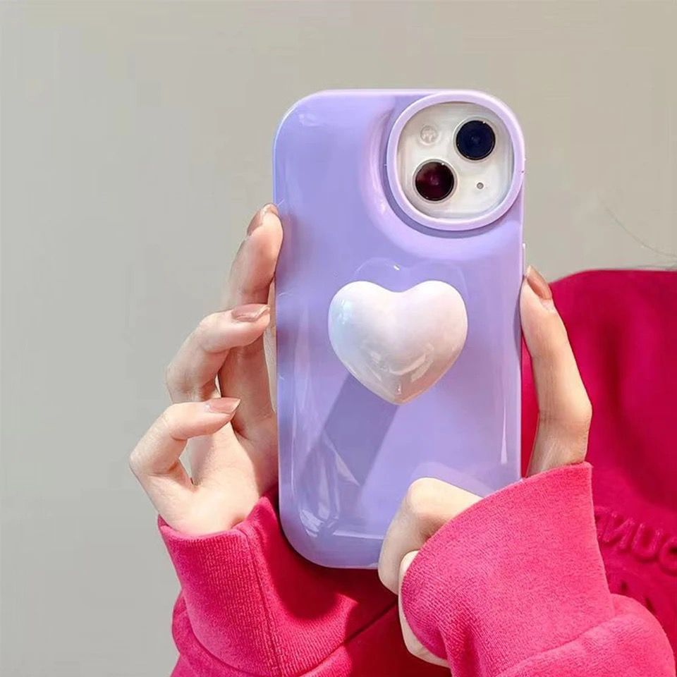 Protective Apple iPhone Back Cover - Cute Colorful Attached Heart Stand Holder Glossy iPhone Soft Case - Style 2