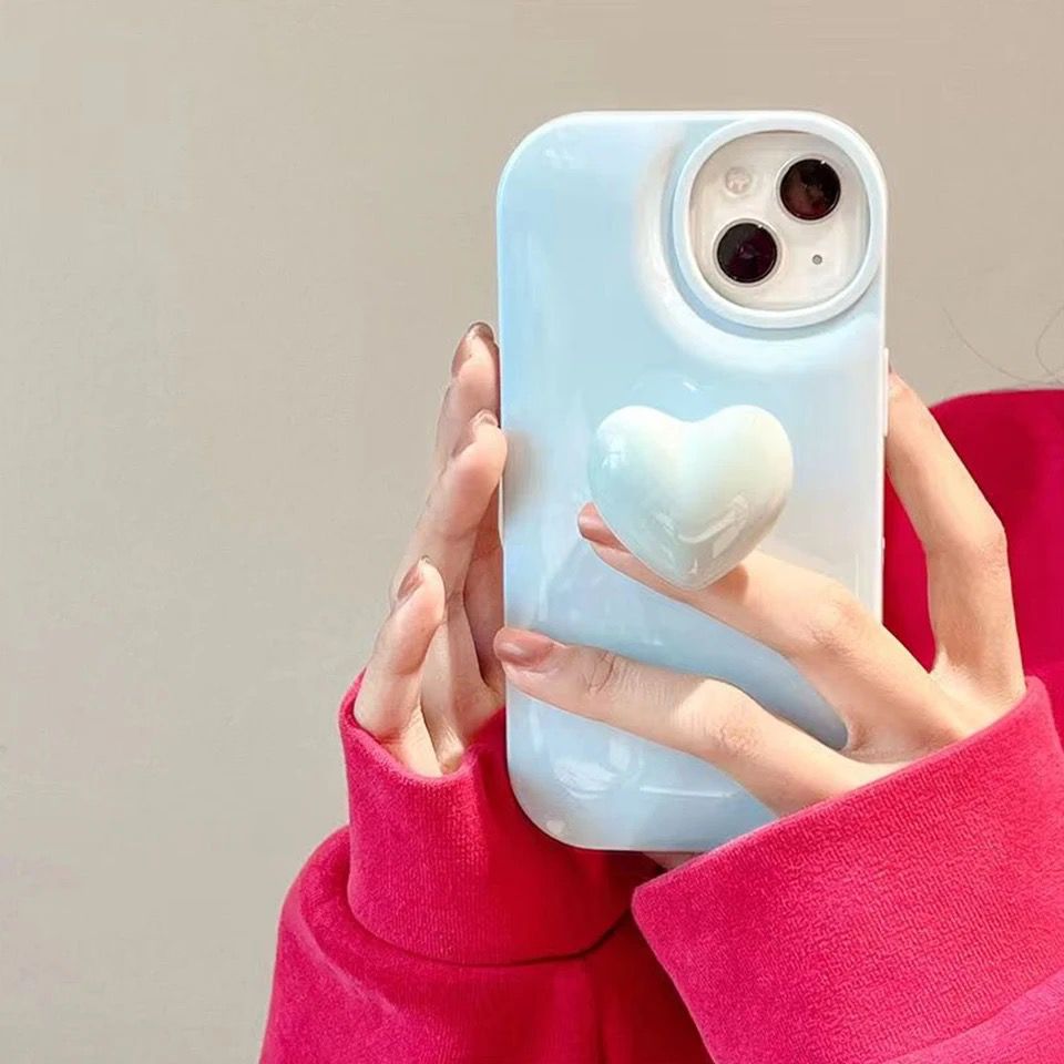 Protective Apple iPhone Back Cover - Cute Colorful Attached Heart Stand Holder Glossy iPhone Soft Case - Style 4