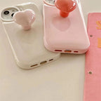 Protective Apple iPhone Back Cover - Cute Colorful Attached Heart Stand Holder Glossy iPhone Soft Case - Style 6