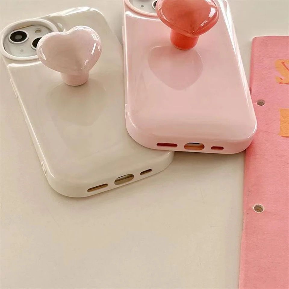 Protective Apple iPhone Back Cover - Cute Colorful Attached Heart Stand Holder Glossy iPhone Soft Case - Style 6