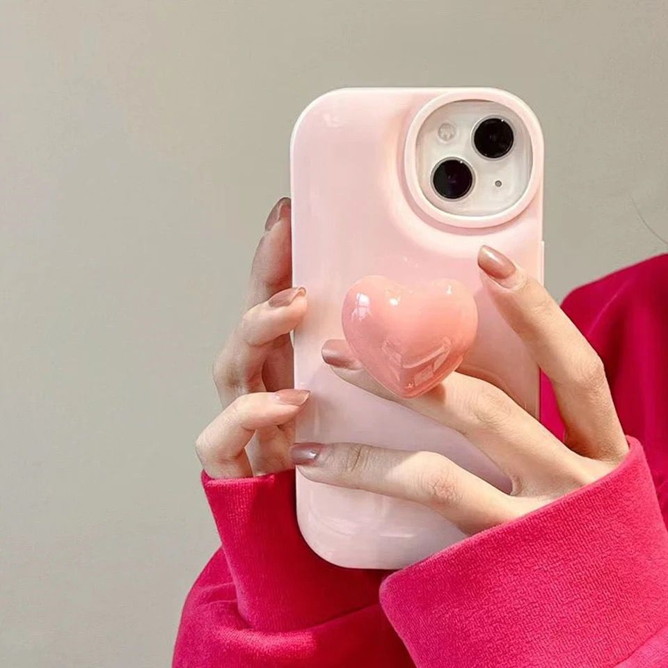 Protective Apple iPhone Back Cover - Cute Colorful Attached Heart Stand Holder Glossy iPhone Soft Case - Style 3