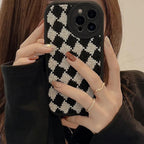 Protective Apple iPhone Back Cover - Knitted Cloth Fabric B/W Weave iPhone Silicone Case - Style 3