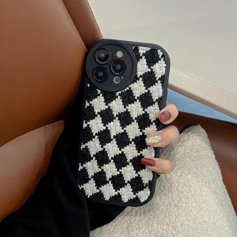 Protective Apple iPhone Back Cover - Knitted Cloth Fabric B/W Weave iPhone Silicone Case