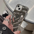 Protective Apple iPhone Back Cover - Heart Silver iPhone 3D Textured Case - Style 5