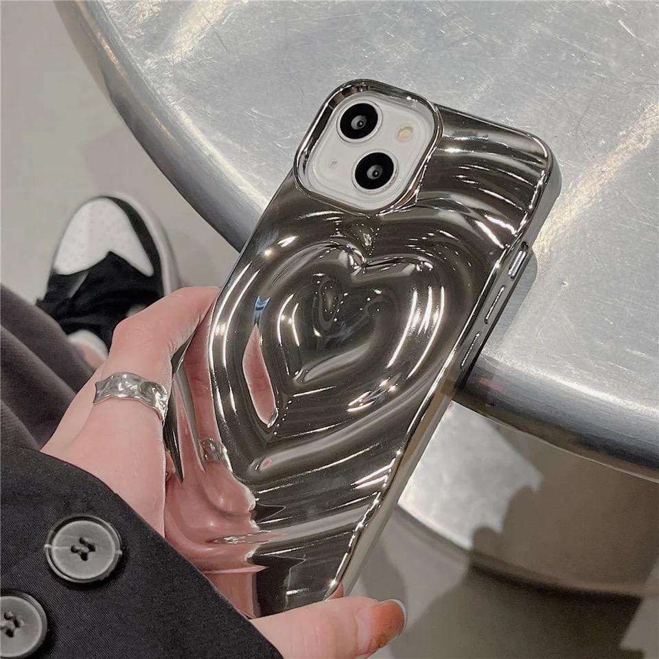 Protective Apple iPhone Back Cover - Heart Silver iPhone 3D Textured Case - Style 5