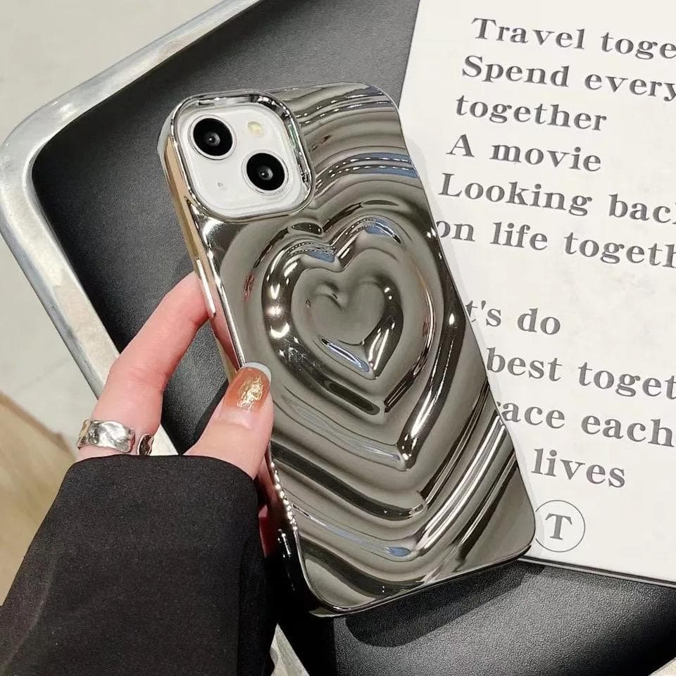 Protective Apple iPhone Back Cover - Heart Silver iPhone 3D Textured Case