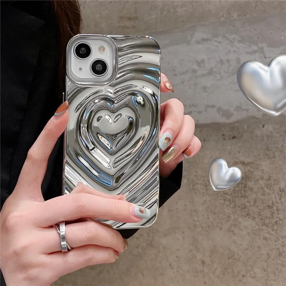 Protective Apple iPhone Back Cover - Heart Silver iPhone 3D Textured Case - Style 4