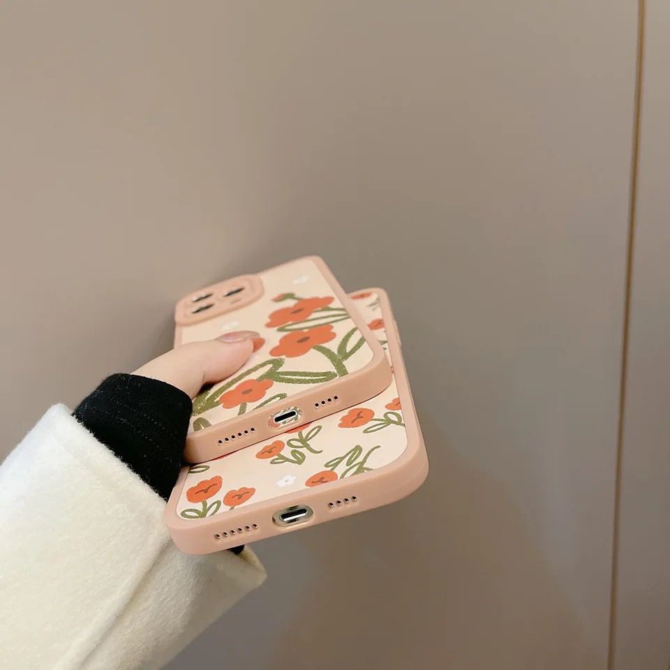 Protective Apple iPhone Back Cover - Small Many Orange Floral Flowers Silicone iPhone Case - Style 2