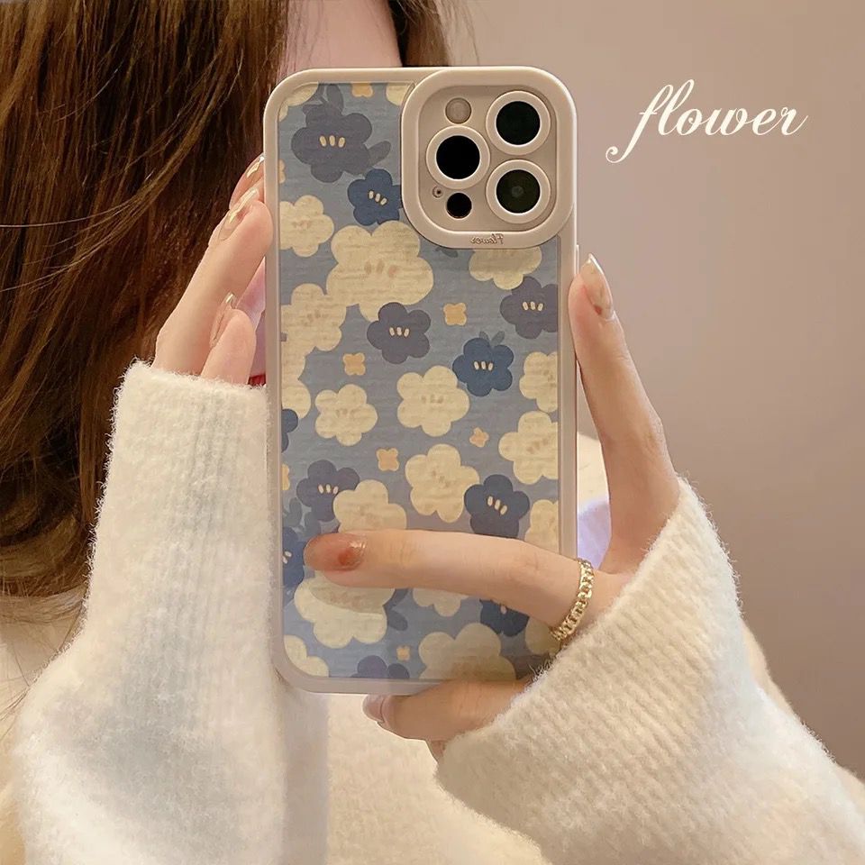 Protective Apple iPhone Back Cover - Cute Blue Small Floral Flowers Silicone iPhone Case