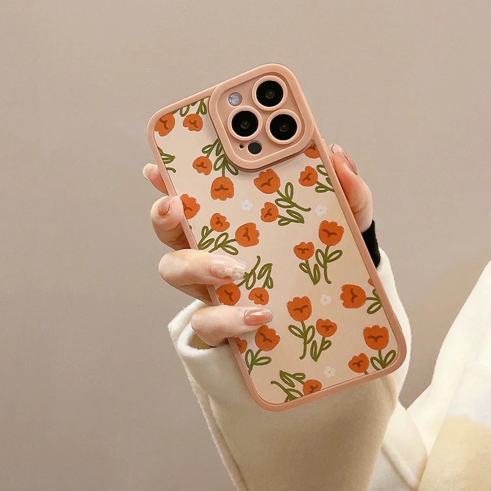 Protective Apple iPhone Back Cover - Small Many Orange Floral Flowers Silicone iPhone Case