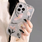 Protective Apple iPhone Back Cover - Dual Bling Glitter Transparent Flower Lanyard Charm iPhone Soft Case - Style 4