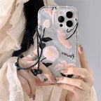 Protective Apple iPhone Back Cover - Dual Bling Glitter Transparent Flower Lanyard Charm iPhone Soft Case - Style 3