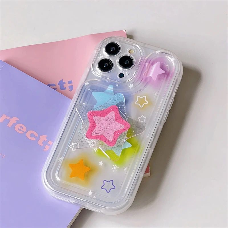 Protective Apple iPhone Back Cover - Glitter Bling Star Bracket Holder iPhone Soft Case - Style 3