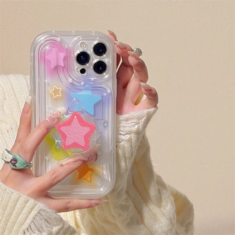Protective Apple iPhone Back Cover - Glitter Bling Star Bracket Holder iPhone Soft Case