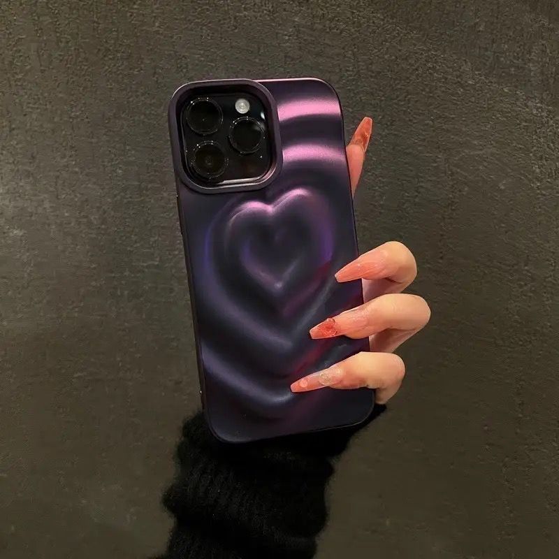 Protective Apple iPhone Back Cover - Heart Dark Purple iPhone 3D Textured Case