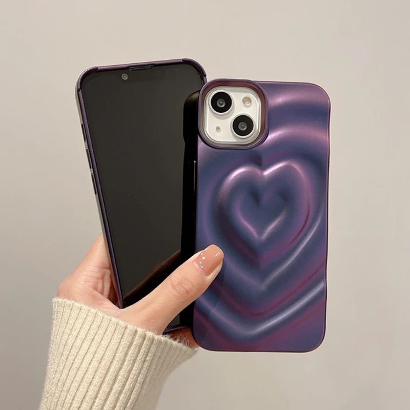 Protective Apple iPhone Back Cover - Heart Dark Purple iPhone 3D Textured Case - Style 5