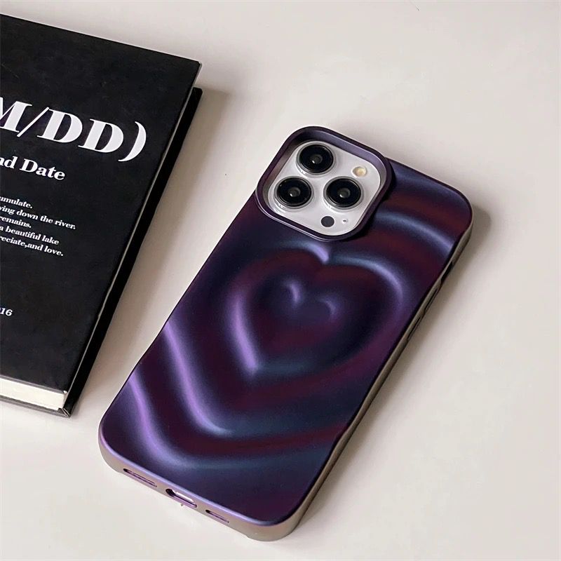 Protective Apple iPhone Back Cover - Heart Dark Purple iPhone 3D Textured Case - Style 3