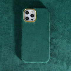 Luxury Winter Fabric Custom Initial Golden Metal iPhone Soft Case