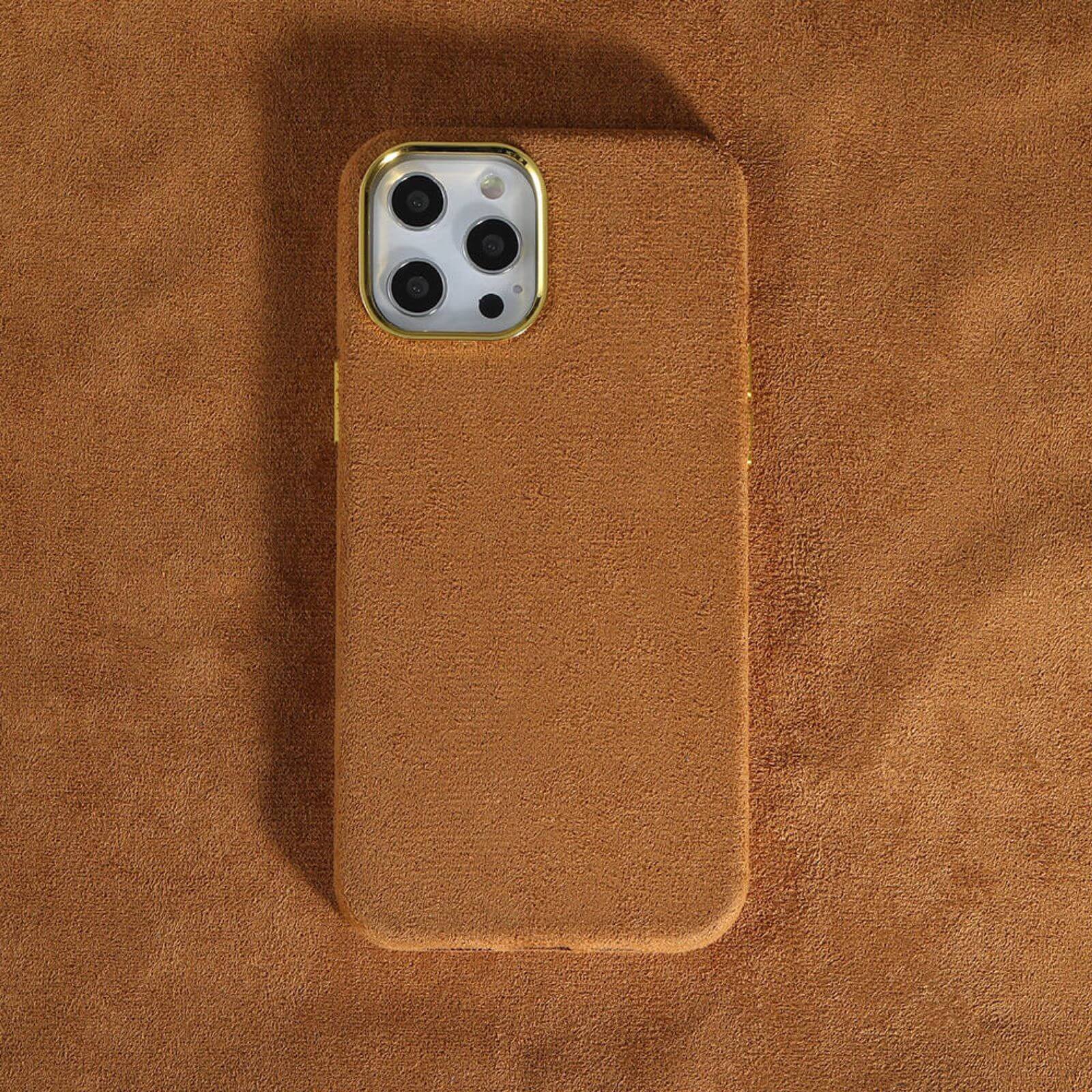Luxury Winter Fabric Custom Initial Golden Metal iPhone Soft Case