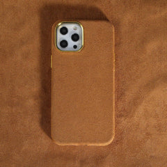 Luxury Winter Fabric Custom Initial Golden Metal iPhone Soft Case