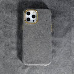 Luxury Winter Fabric Custom Initial Golden Metal iPhone Soft Case
