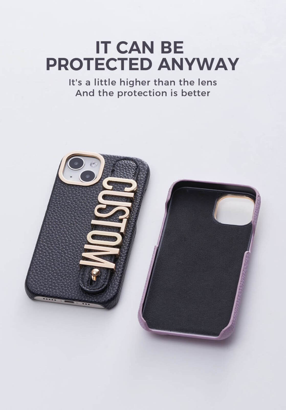 Protective Apple iPhone Back Cover - Luxury Leather iPhone Custom Name Plain Gold Metal Letters Bracelet Case - Style 5