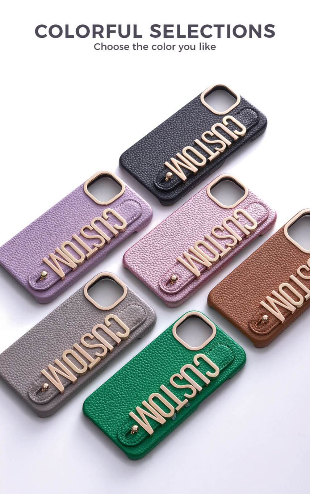 Protective Apple iPhone Back Cover - Luxury Leather iPhone Custom Name Plain Gold Metal Letters Bracelet Case