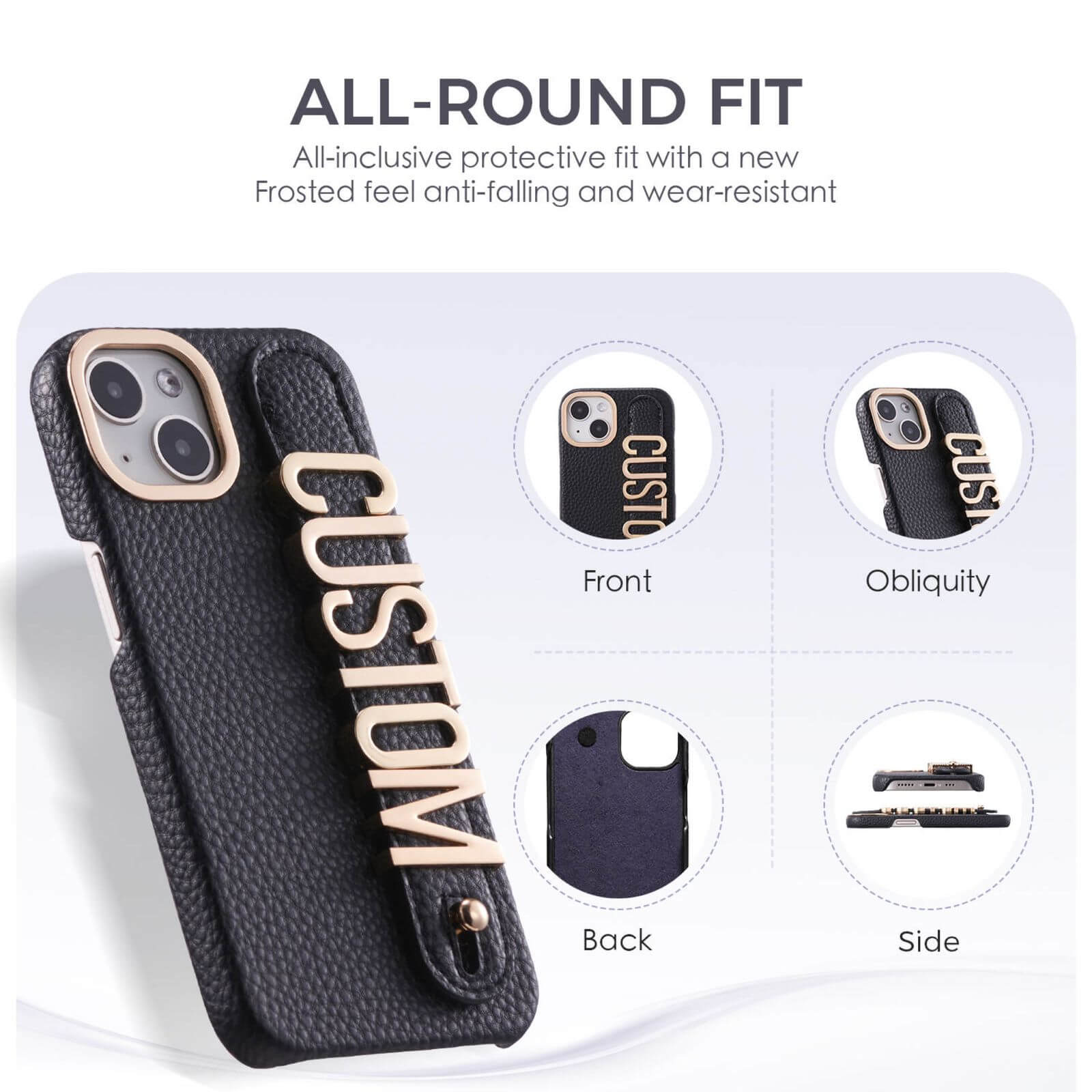 Protective Apple iPhone Back Cover - Luxury Leather iPhone Custom Name Plain Gold Metal Letters Bracelet Case - Style 7
