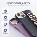 Protective Apple iPhone Back Cover - Luxury Leather iPhone Custom Name Plain Gold Metal Letters Bracelet Case - Style 4