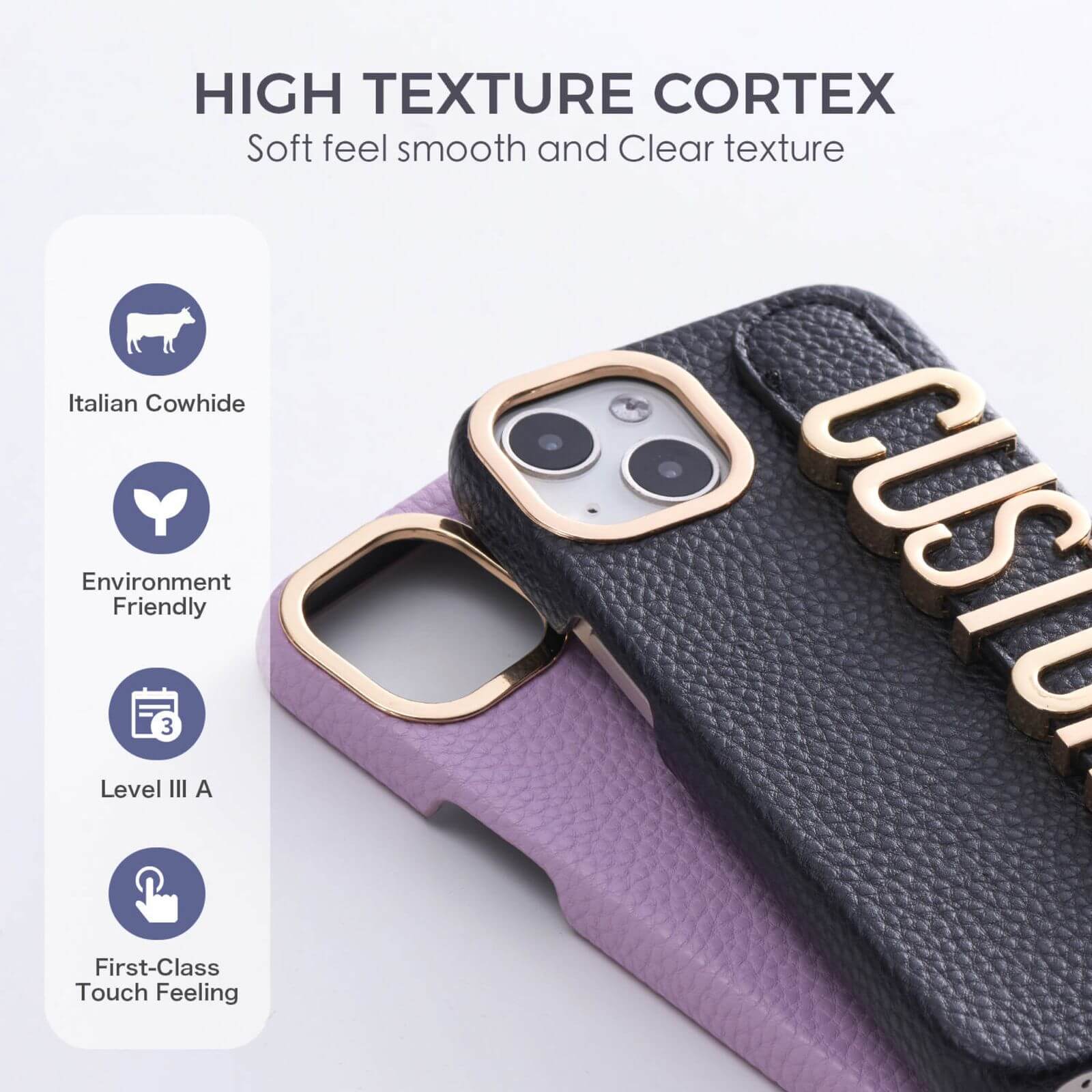 Protective Apple iPhone Back Cover - Luxury Leather iPhone Custom Name Plain Gold Metal Letters Bracelet Case - Style 4