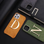 Protective Apple iPhone Back Cover - Luxury Winter Fabric Custom Initial Golden Metal iPhone Soft Case