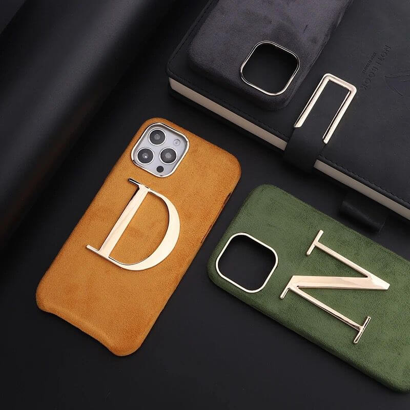 Protective Apple iPhone Back Cover - Luxury Winter Fabric Custom Initial Golden Metal iPhone Soft Case