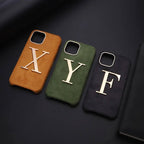 Protective Apple iPhone Back Cover - Luxury Winter Fabric Custom Initial Golden Metal iPhone Soft Case - Style 3