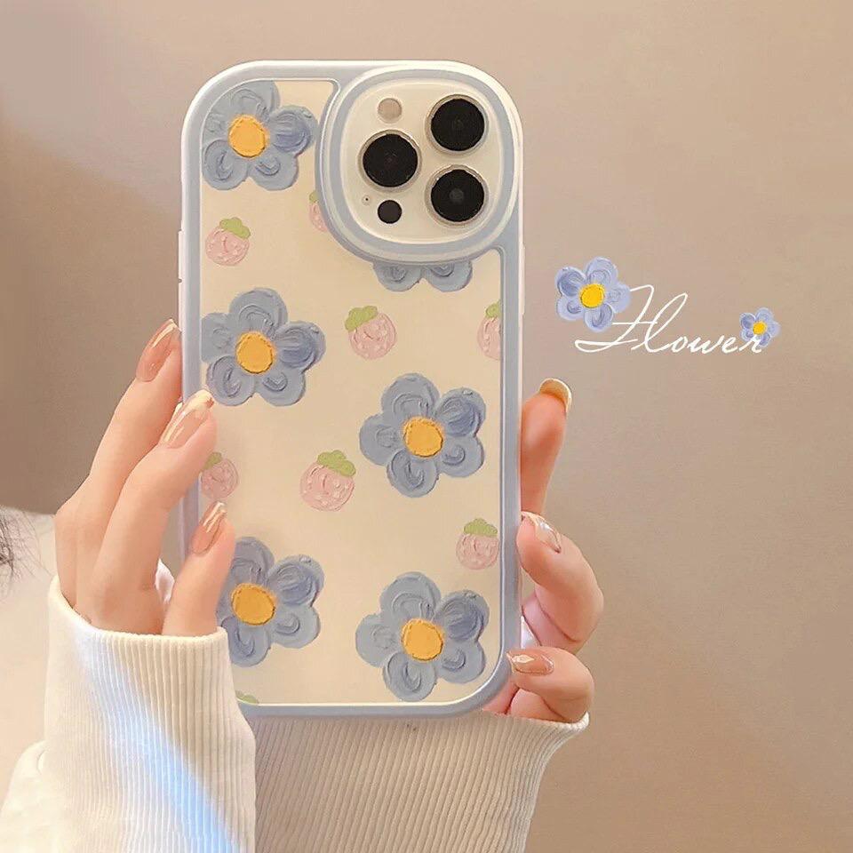 Protective Apple iPhone Back Cover - Blue Yellow Pink Floral Flower iPhone Silicone Rubber Soft Case - Style 3