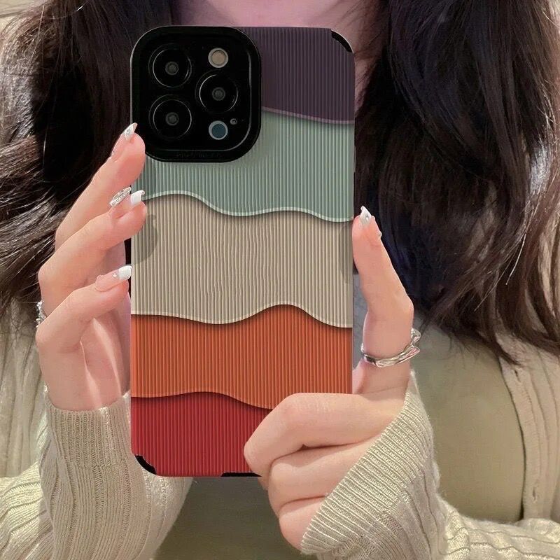 Protective Apple iPhone Back Cover - Colorful Wave iPhone Textured Soft Silicone Case - Style 4
