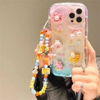 Protective Apple iPhone Back Cover - Cute 3D Characters Rainbow Matte Shaded Soft iPhone Case With Lanyard Charm - Style 9