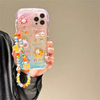 Protective Apple iPhone Back Cover - Cute 3D Characters Rainbow Matte Shaded Soft iPhone Case With Lanyard Charm - Style 11