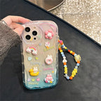 Protective Apple iPhone Back Cover - Cute 3D Characters Rainbow Matte Shaded Soft iPhone Case With Lanyard Charm - Style 6