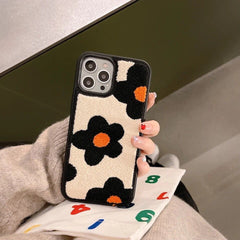 Orange Black Winter Fur Fabric Plush iPhone Silicone Case