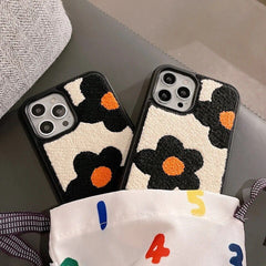 Orange Black Winter Fur Fabric Plush iPhone Silicone Case