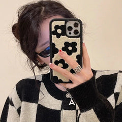 White Black Winter Fabric Fur Plush iPhone Silicone Case