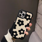 Protective Apple iPhone Back Cover - White Black Winter Fabric Fur Plush iPhone Silicone Case