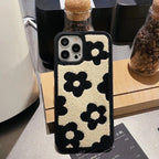 Protective Apple iPhone Back Cover - White Black Winter Fabric Fur Plush iPhone Silicone Case - Style 3