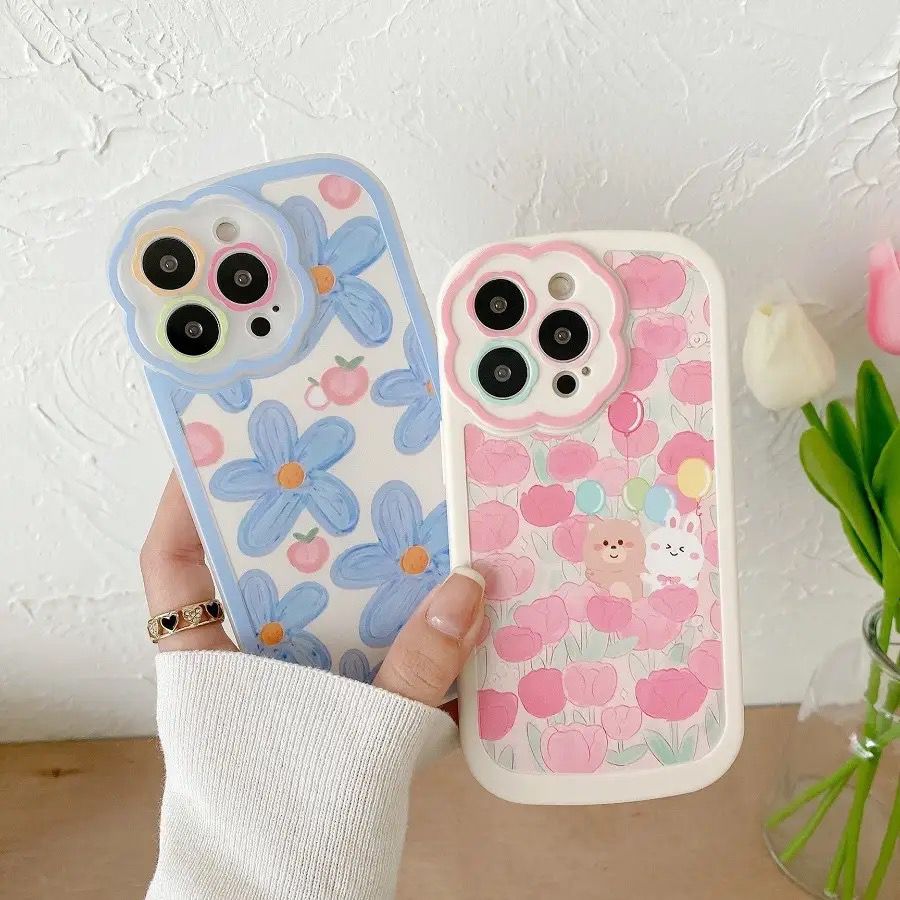 Protective Apple iPhone Back Cover - Pink Blue Tulip Lens Floral Flower iPhone Soft Silicone Case - Style 2