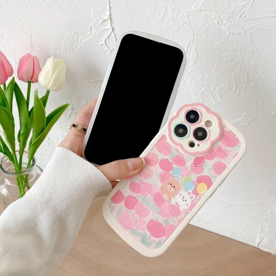 Protective Apple iPhone Back Cover - Pink Blue Tulip Lens Floral Flower iPhone Soft Silicone Case - Style 3