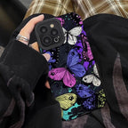 Protective Apple iPhone Back Cover - Colorful Butterflies iPhone Soft Black Textured Silicone Cas - Style 2